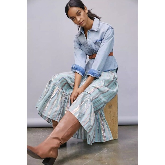 Anthropologie Audriana Shimmer Maxi Skirt Hippie Western Size XL $168 Sold Out - Picture 3 of 10